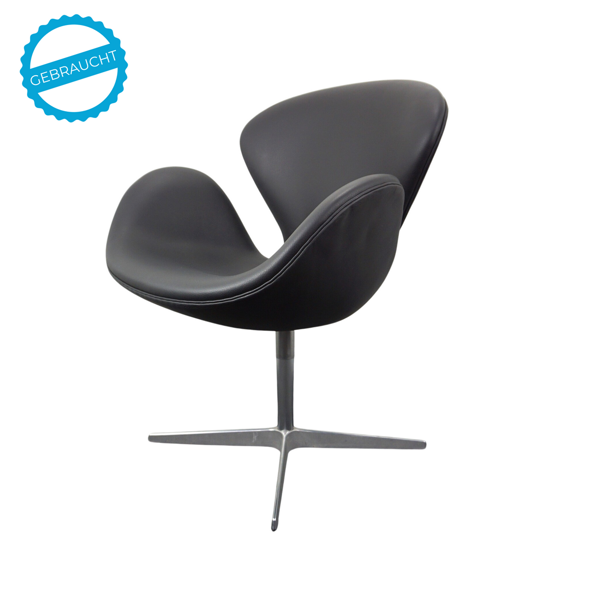 Fritz Hansen Swan Chair Design Sessel | Schwarz | Leder | Neu Gepolstert | Sonderhöhe