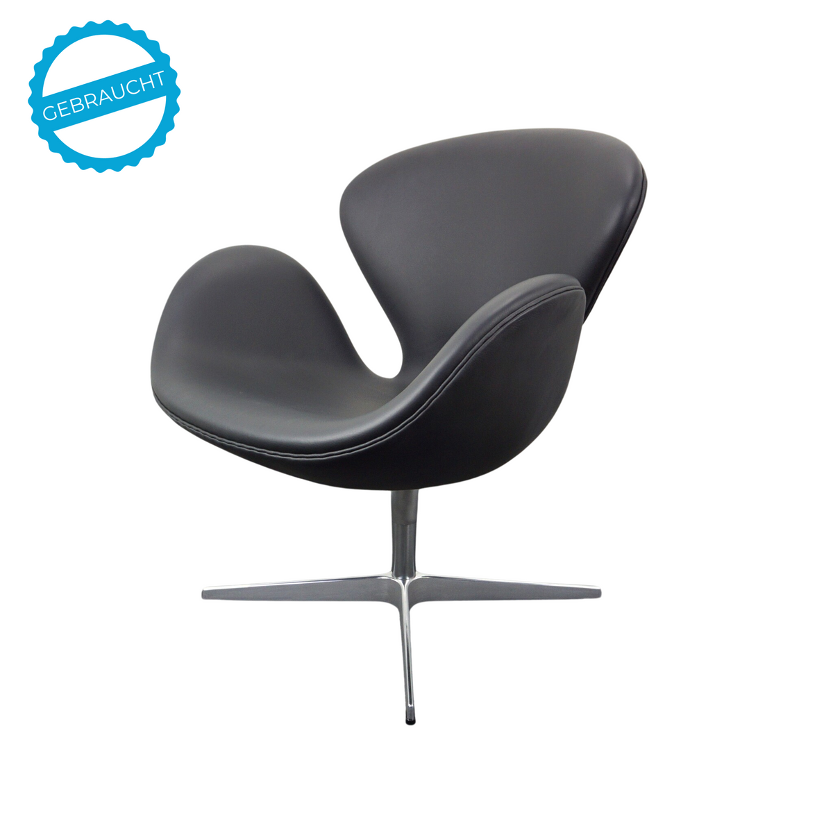 Fritz Hansen Swan Chair Design Sessel | Schwarz | Leder | Neu Gepolstert