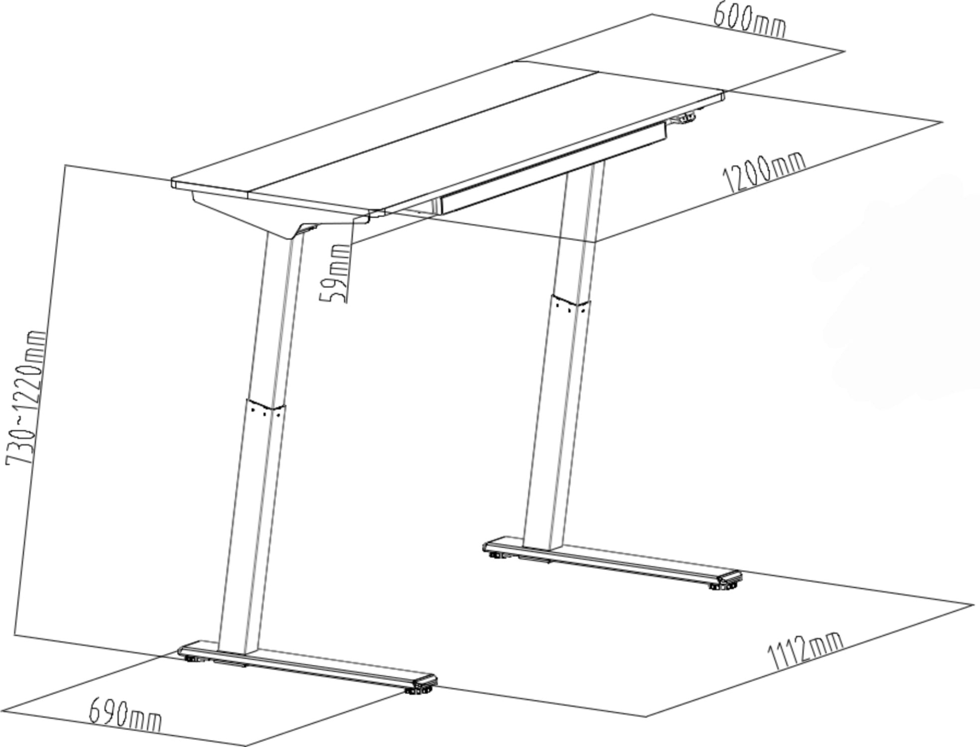 Euroseats  Schreibtisch | Elektrisch höhenverstellbar | 120 x 60 cm | Schwarz