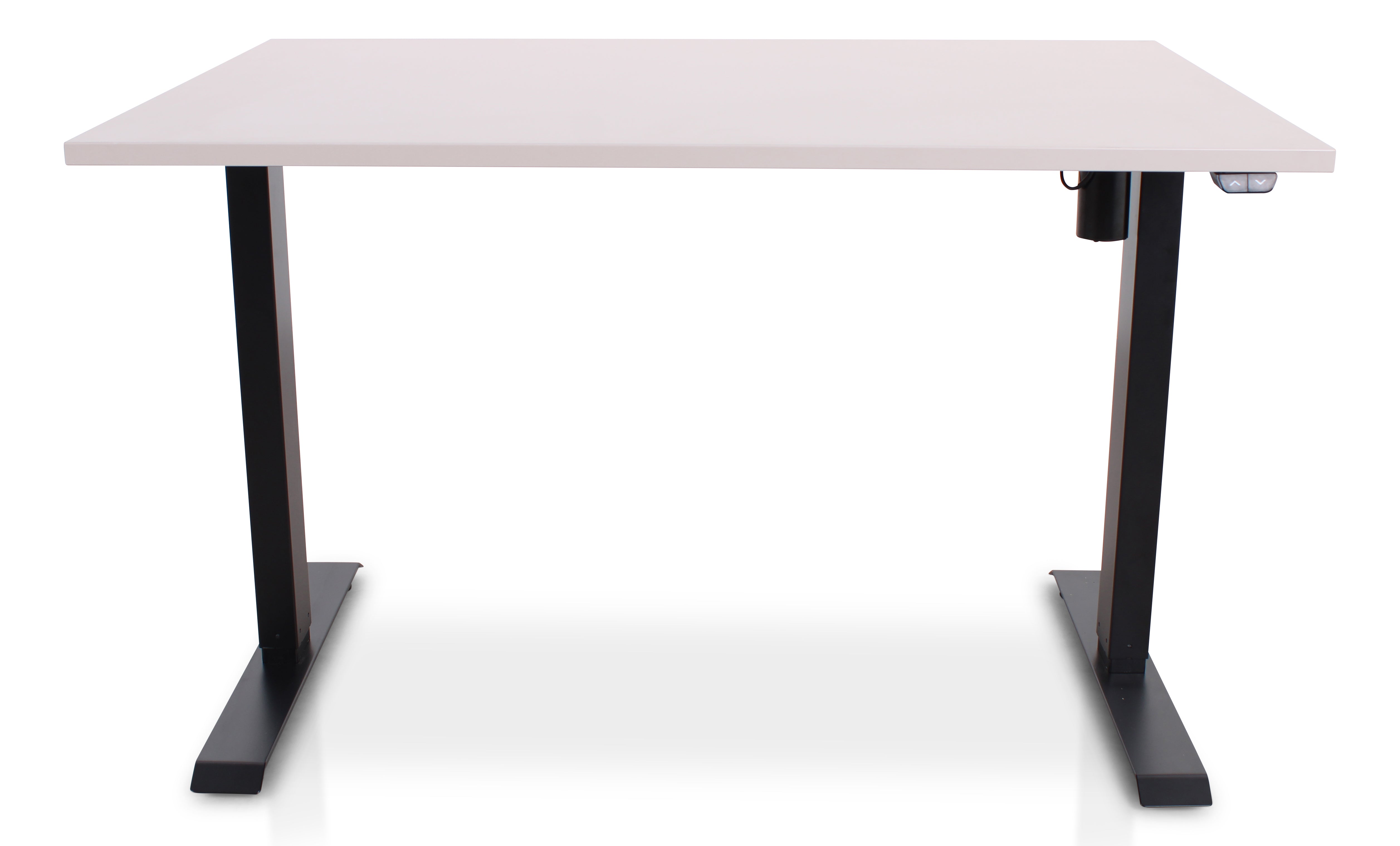 Lineaflex MRC EASY Sitz-Steh-Schreibtisch in Sand Grey mit schwarzem Gestell, Seitenansicht