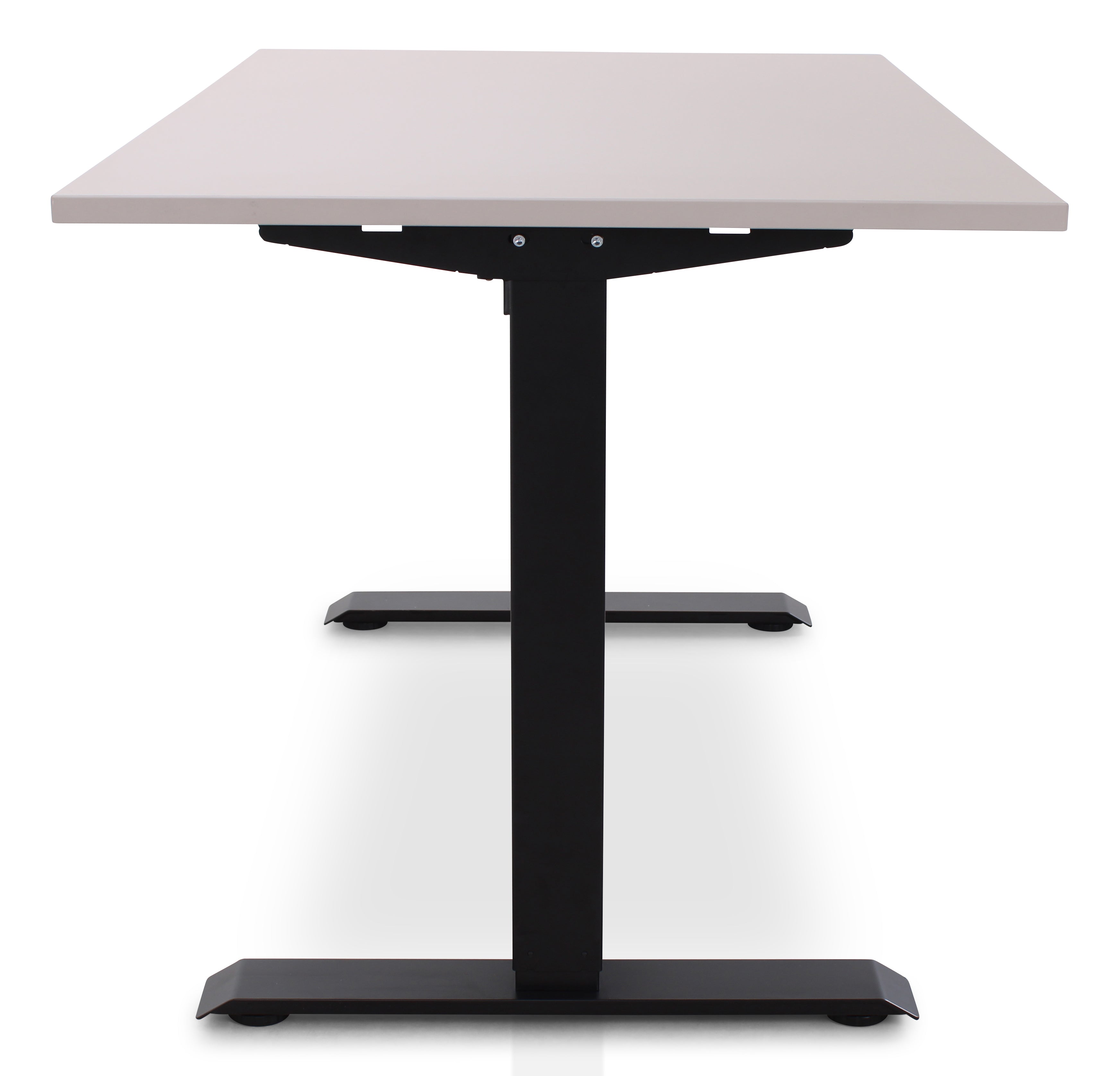 Lineaflex MRC EASY Sitz-Steh-Schreibtisch in Sand Grey mit schwarzem Gestell in Stehposition