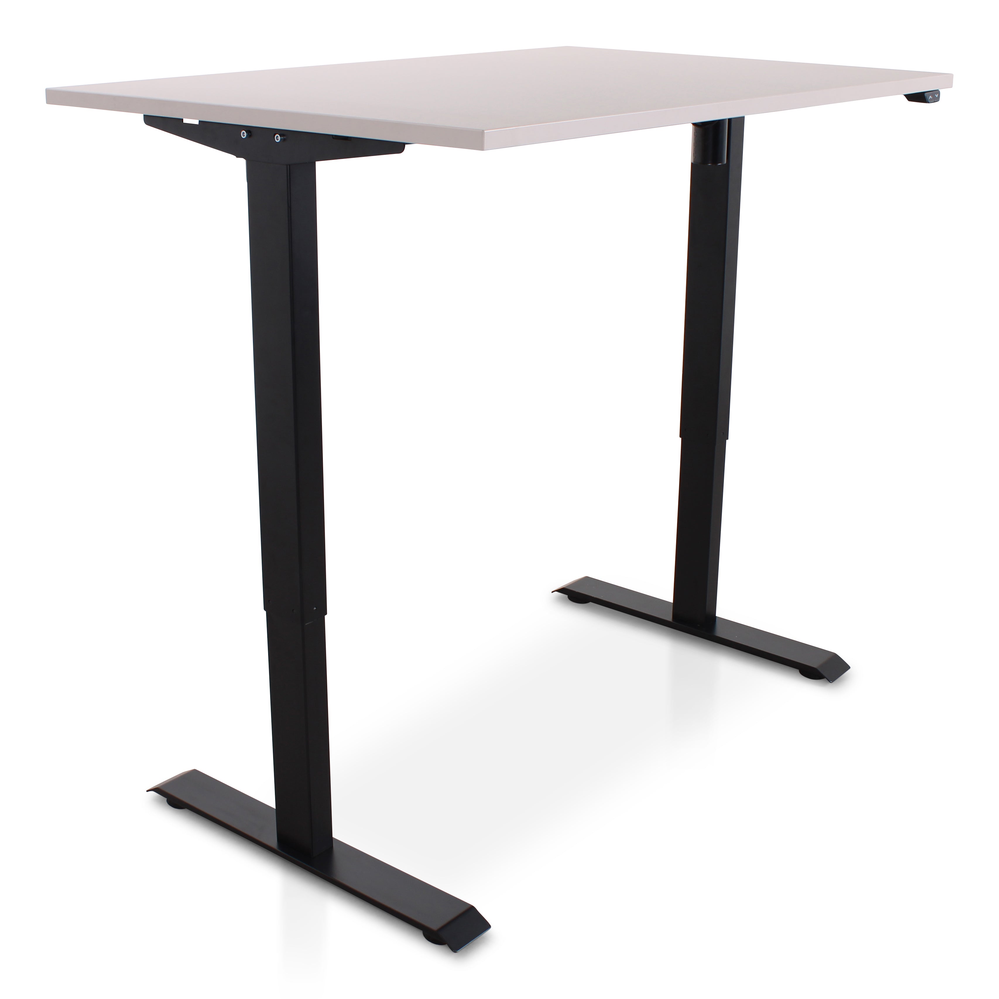 Lineaflex MRC EASY Sitz-Steh-Schreibtisch in Sand Grey mit schwarzem Gestell im Büro