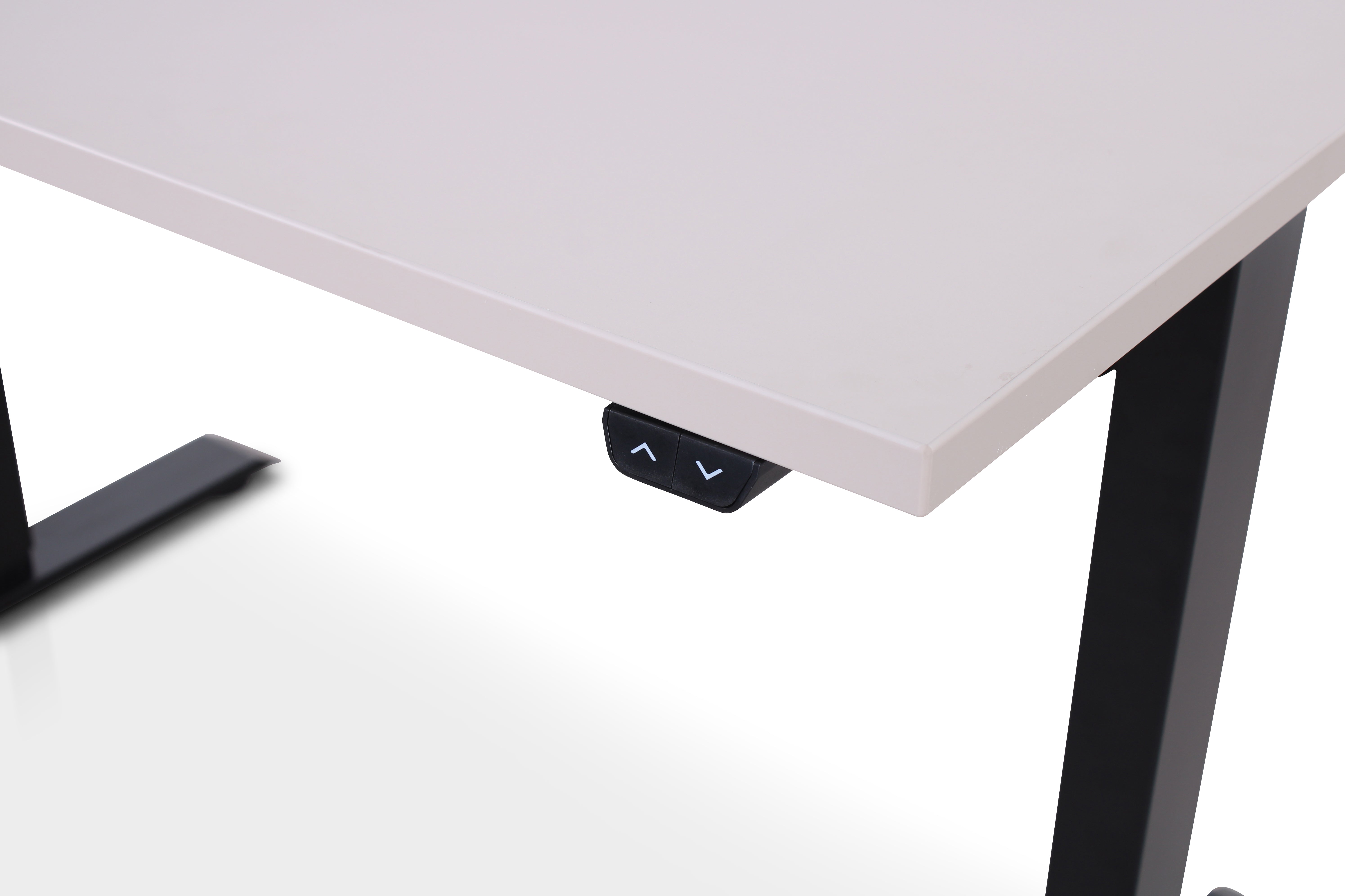 Lineaflex MRC EASY Sitz-Steh-Schreibtisch in Sand Grey mit schwarzem Gestell, Detailansicht