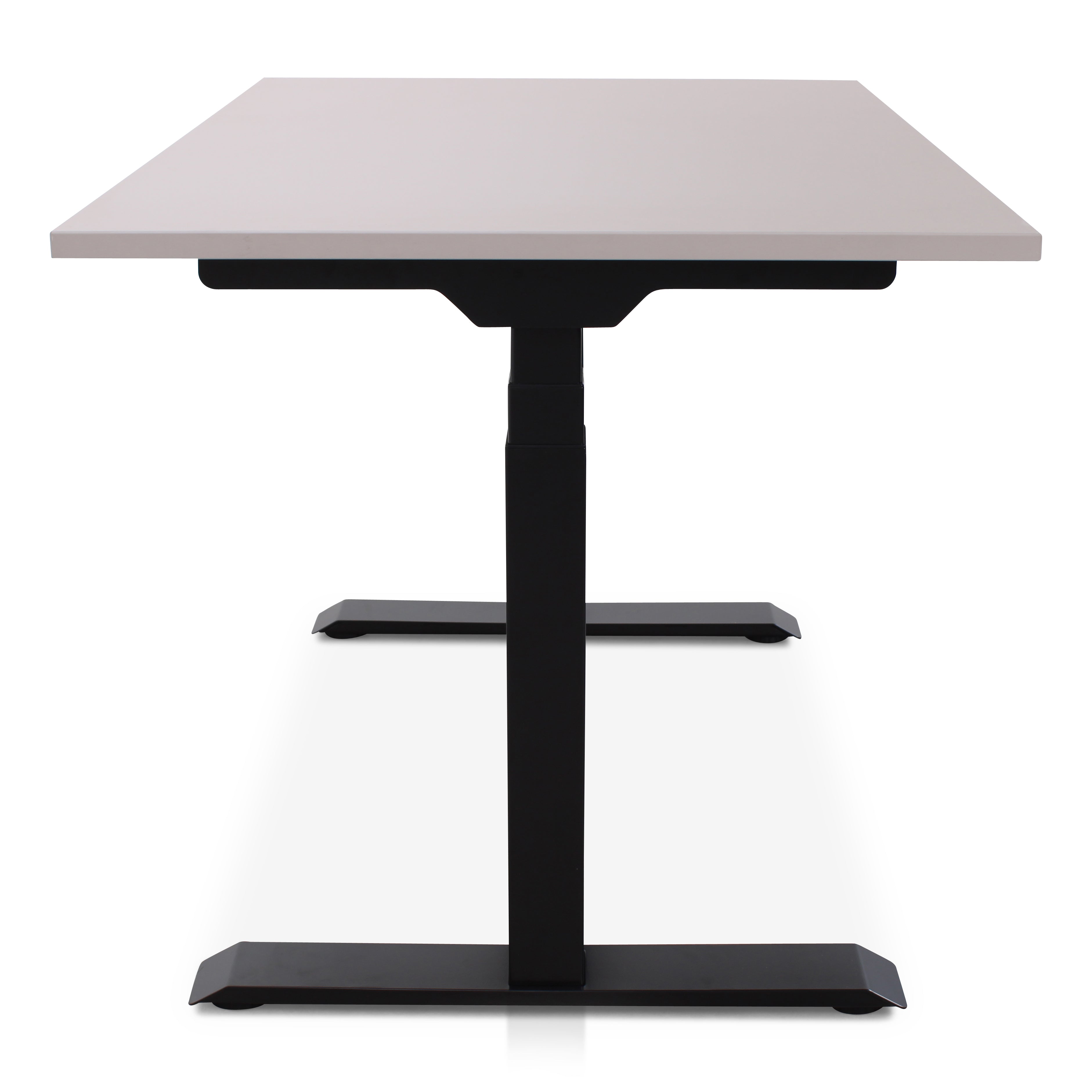 Lineaflex MRC PRO Sitz-Steh-Schreibtisch in Sand Grey mit schwarzem Gestell, Seitenansicht