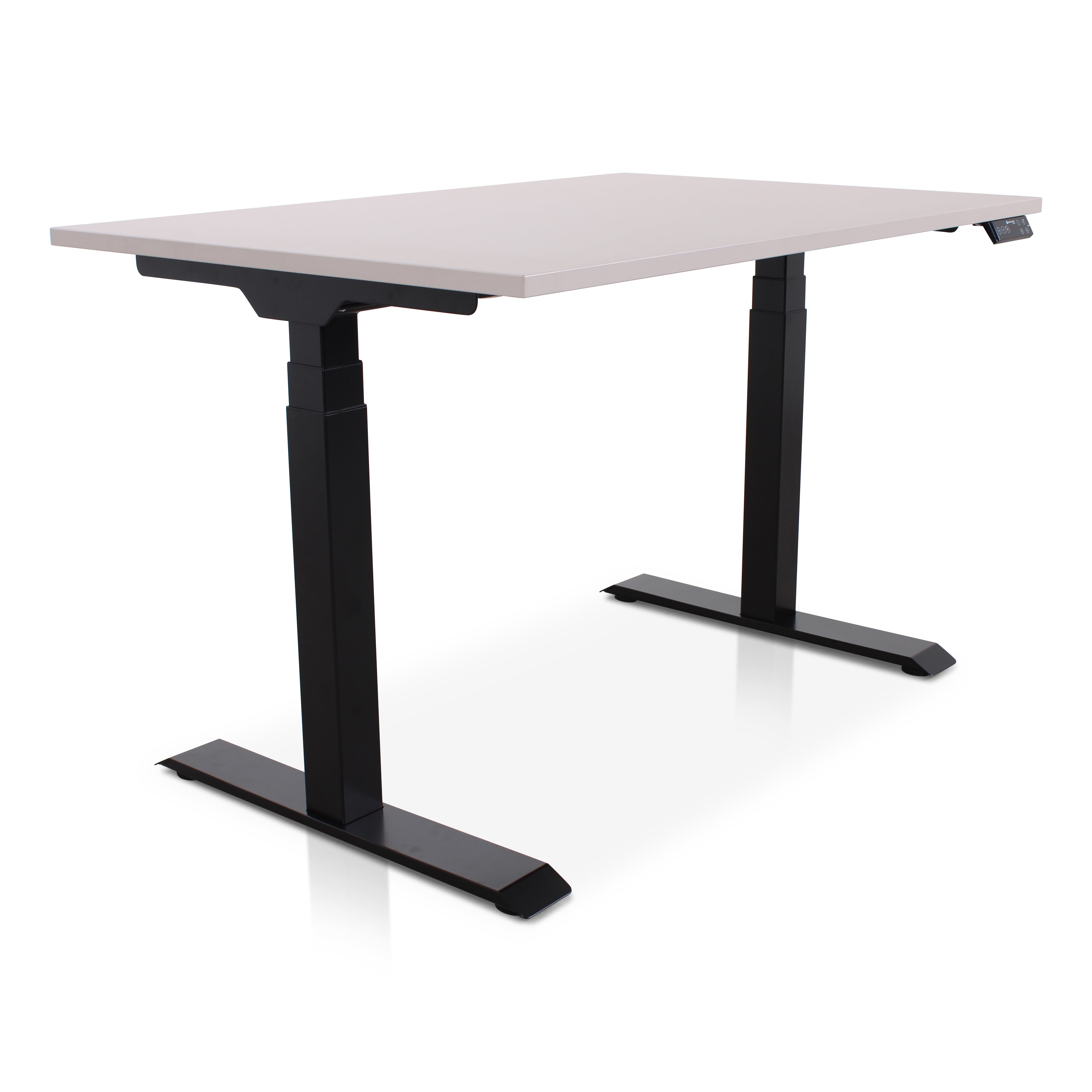 Lineaflex MRC PRO Sitz-Steh-Schreibtisch in Sand Grey mit schwarzem Gestell in Stehposition